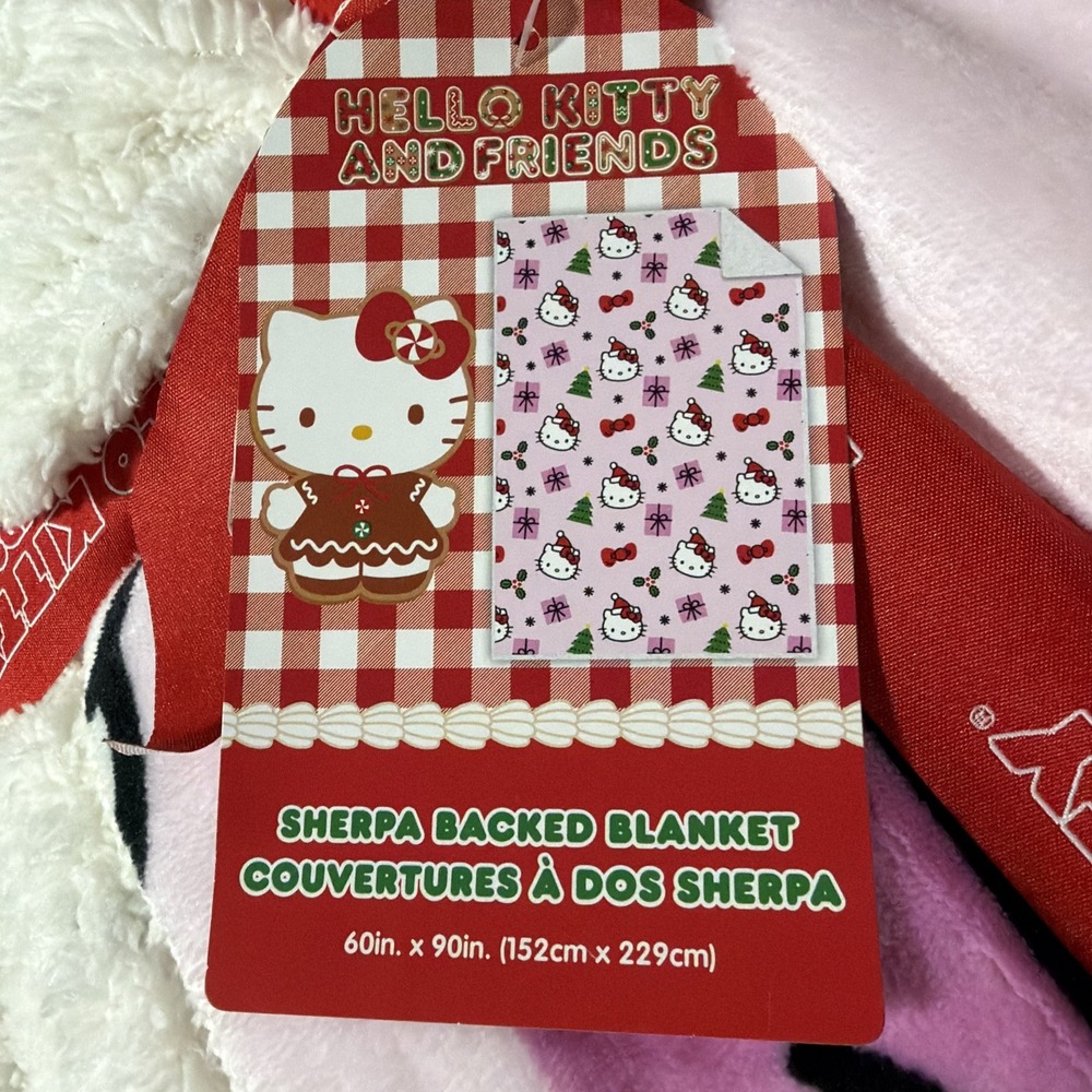 Hello Kitty‎ Christmas Pink Sherpa Backed Twin Blanket NWT/Box 60x90